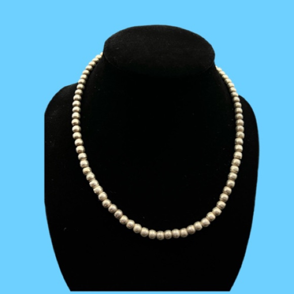 20” Oxidized Sterling Silver 925 Navajo Pearl Bead Strand Necklace 40 Grams! - Picture 2 of 13